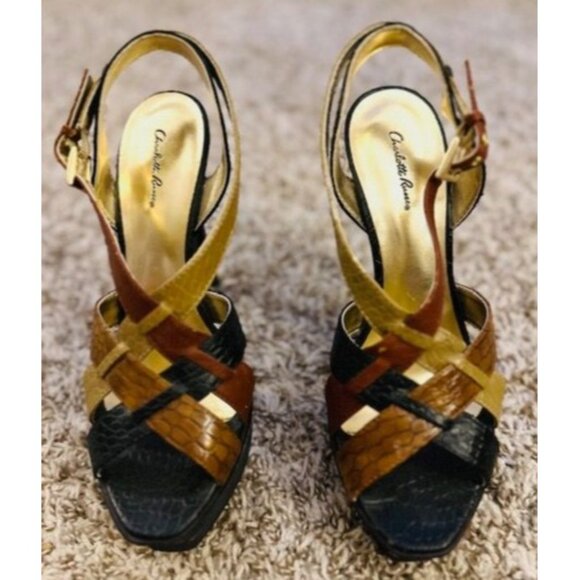 Charlotte Russe NEW Strappy High Heel Sandals Multi-Color Snake Print Peep Toe 8 - Picture 3 of 7